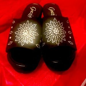 Grazie black platform sandals with gem designs 9